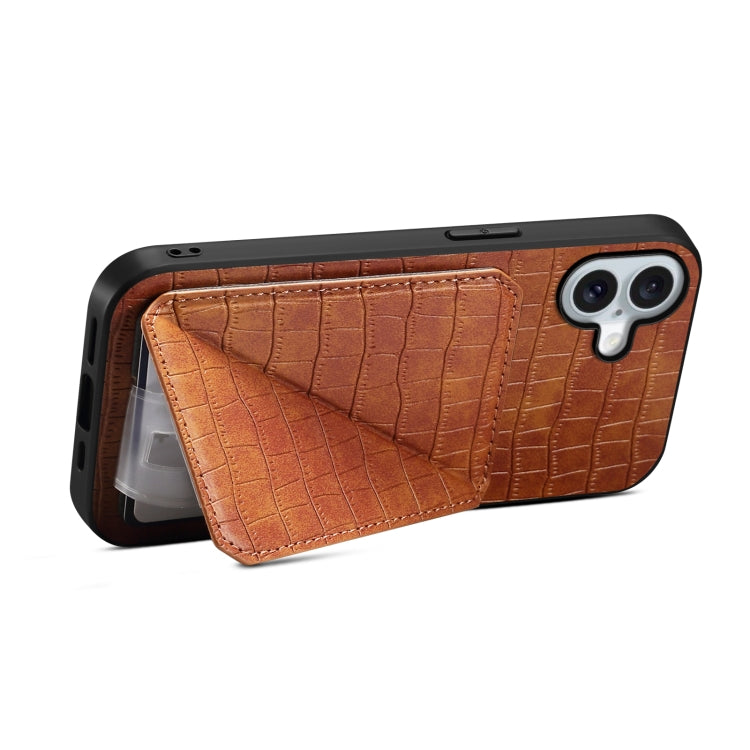 For iPhone 16 Imitation Crocodile Leather Back Phone Case with Holder