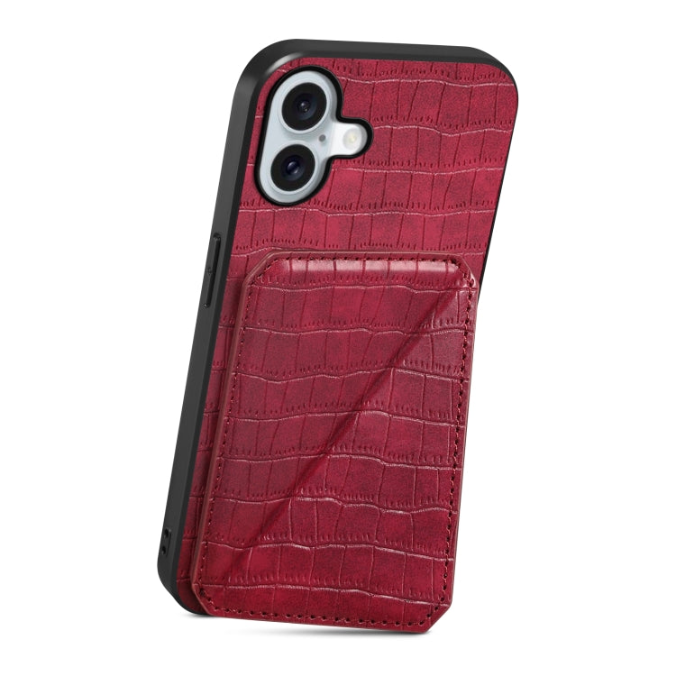 For iPhone 16 Imitation Crocodile Leather Back Phone Case with Holder