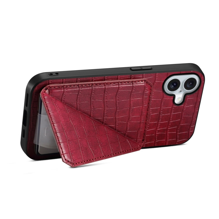 For iPhone 16 Imitation Crocodile Leather Back Phone Case with Holder