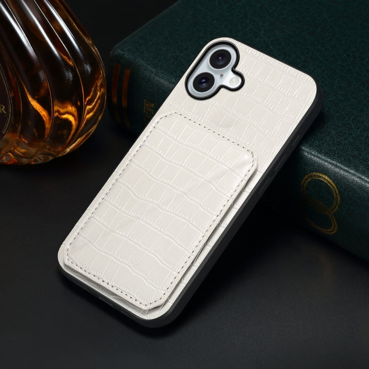 For iPhone 16 Imitation Crocodile Leather Back Phone Case with Holder