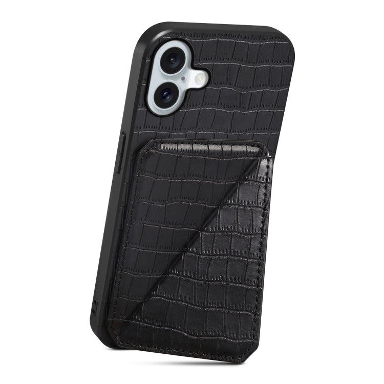 For iPhone 16 Plus Imitation Crocodile Leather Back Phone Case with Holder