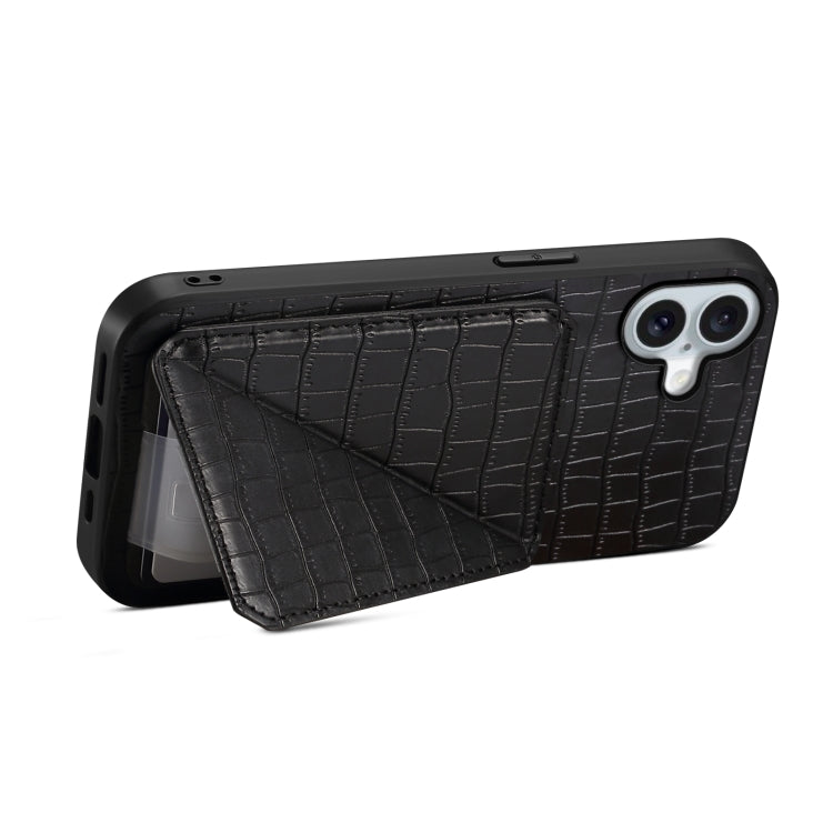 For iPhone 16 Plus Imitation Crocodile Leather Back Phone Case with Holder