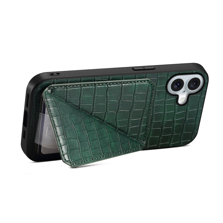 For iPhone 16 Plus Imitation Crocodile Leather Back Phone Case with Holder