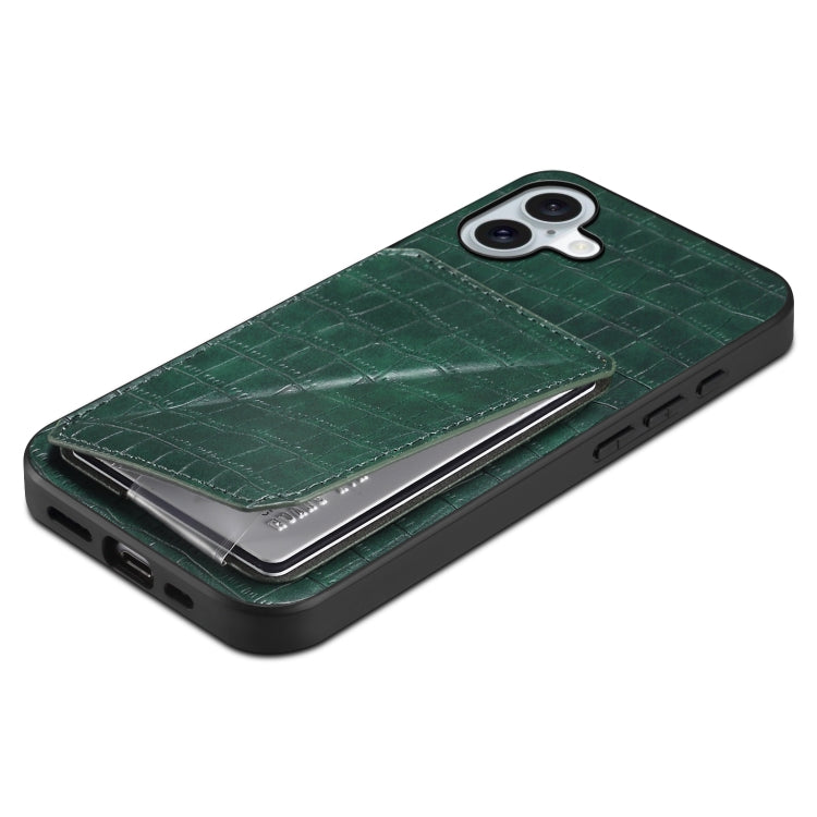For iPhone 16 Plus Imitation Crocodile Leather Back Phone Case with Holder