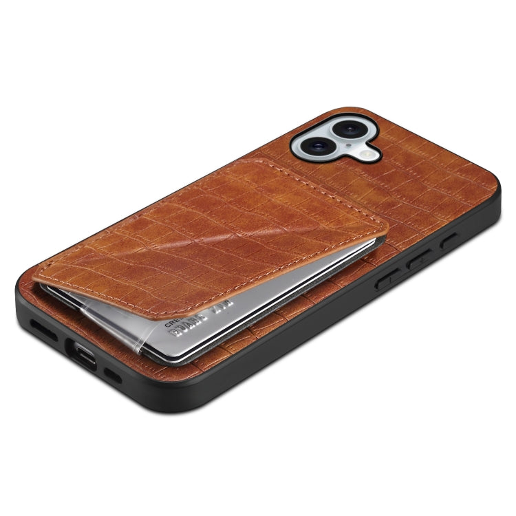 For iPhone 16 Plus Imitation Crocodile Leather Back Phone Case with Holder