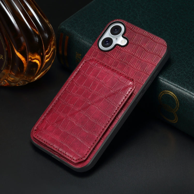 For iPhone 16 Plus Imitation Crocodile Leather Back Phone Case with Holder