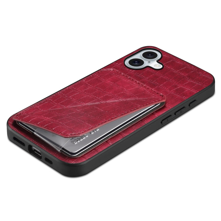 For iPhone 16 Plus Imitation Crocodile Leather Back Phone Case with Holder