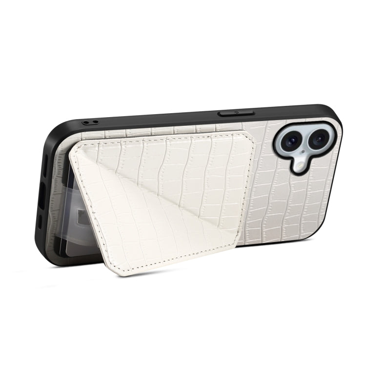 For iPhone 16 Plus Imitation Crocodile Leather Back Phone Case with Holder