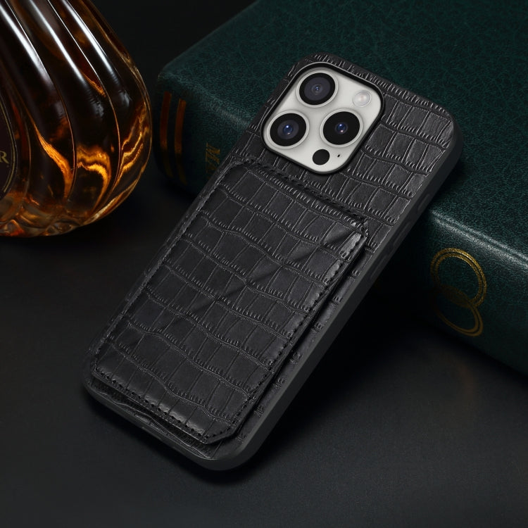 For iPhone 16 Pro Imitation Crocodile Leather Back Phone Case with Holder
