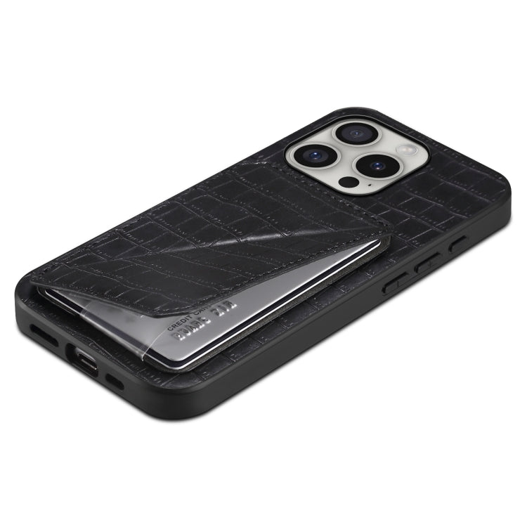 For iPhone 16 Pro Imitation Crocodile Leather Back Phone Case with Holder
