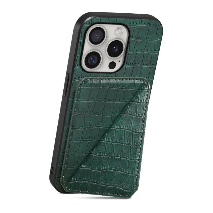 For iPhone 16 Pro Imitation Crocodile Leather Back Phone Case with Holder