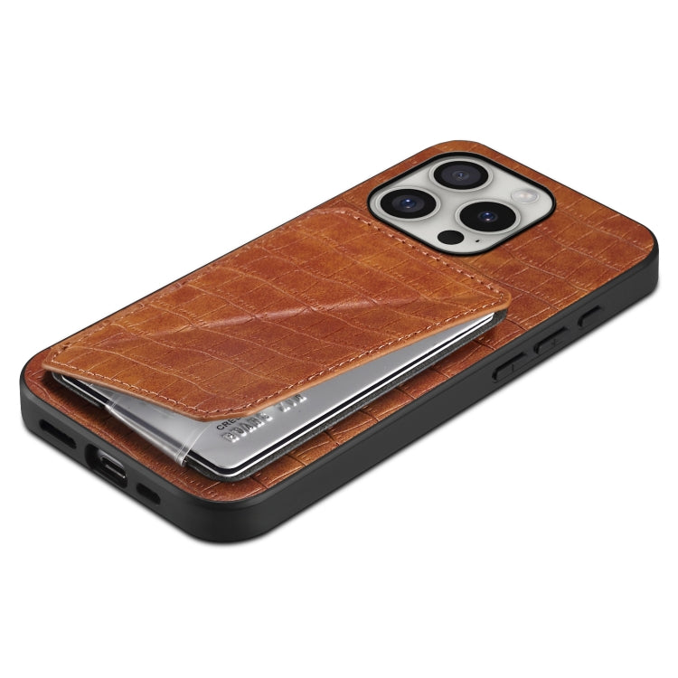 For iPhone 16 Pro Imitation Crocodile Leather Back Phone Case with Holder