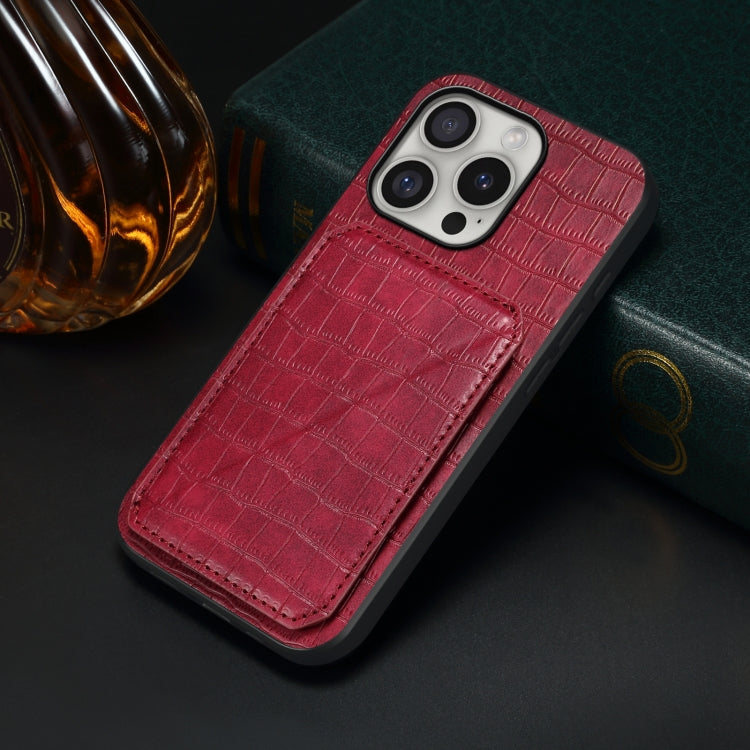 For iPhone 16 Pro Imitation Crocodile Leather Back Phone Case with Holder