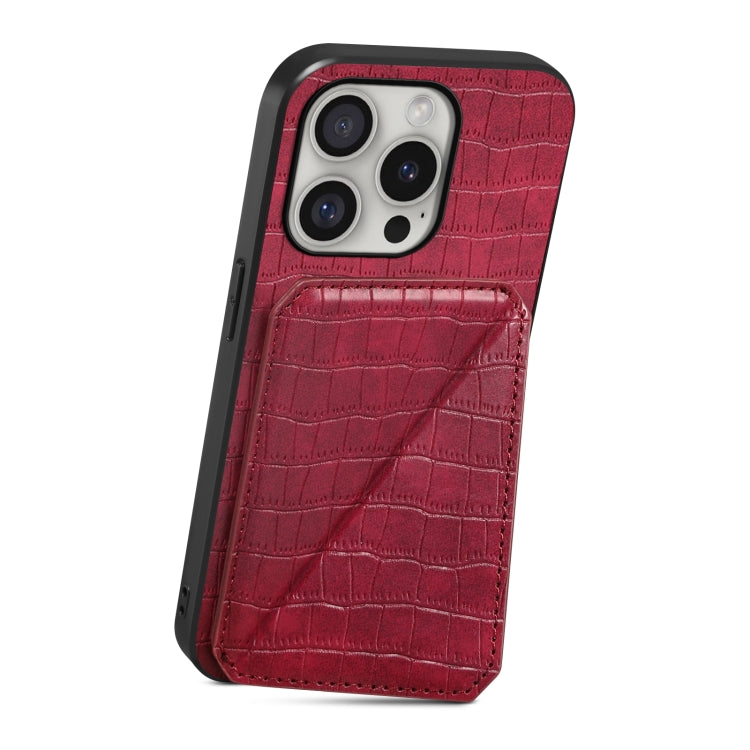 For iPhone 16 Pro Imitation Crocodile Leather Back Phone Case with Holder