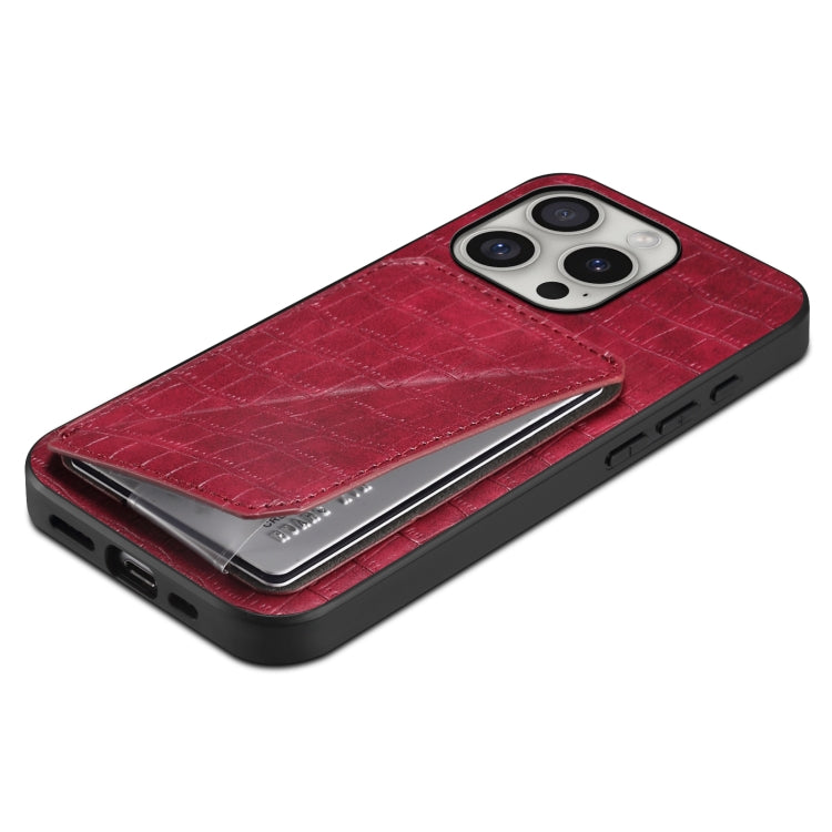 For iPhone 16 Pro Imitation Crocodile Leather Back Phone Case with Holder