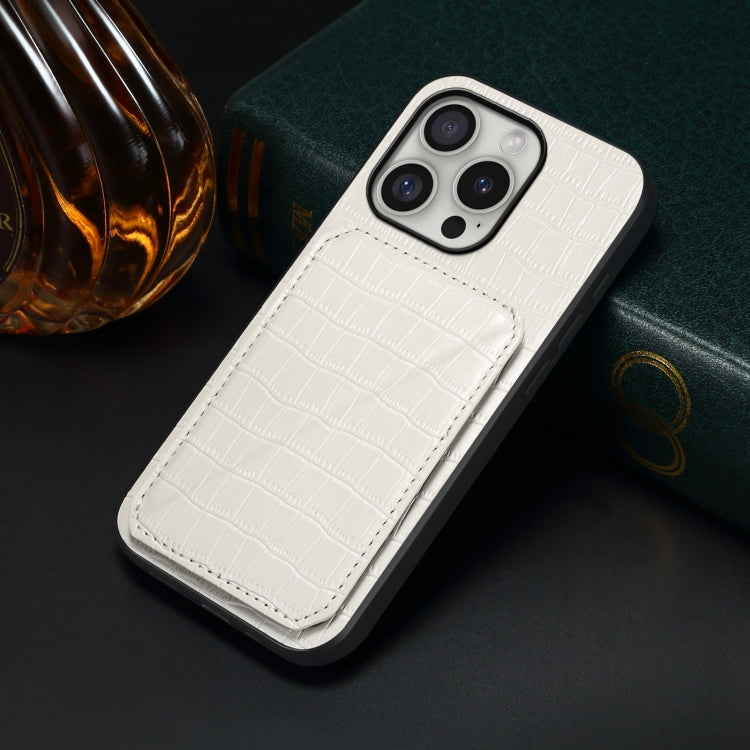 For iPhone 16 Pro Imitation Crocodile Leather Back Phone Case with Holder