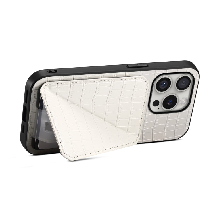 For iPhone 16 Pro Imitation Crocodile Leather Back Phone Case with Holder