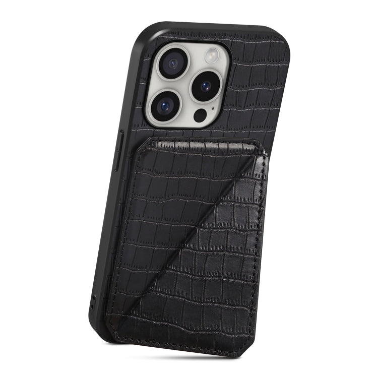 For iPhone 16 Pro Max Imitation Crocodile Leather Back Phone Case with Holder