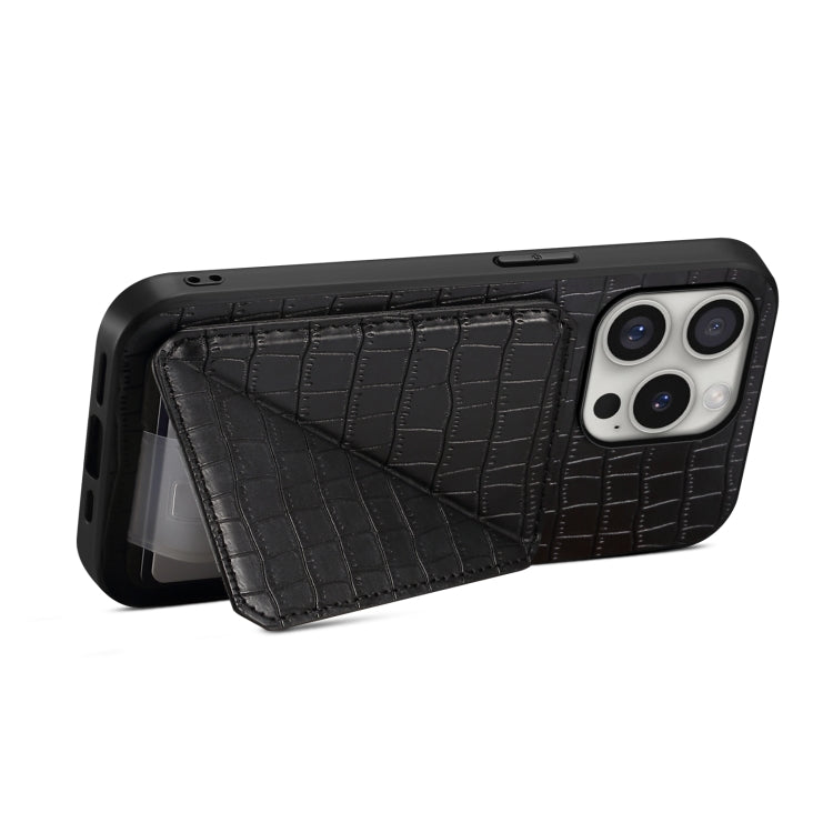 For iPhone 16 Pro Max Imitation Crocodile Leather Back Phone Case with Holder