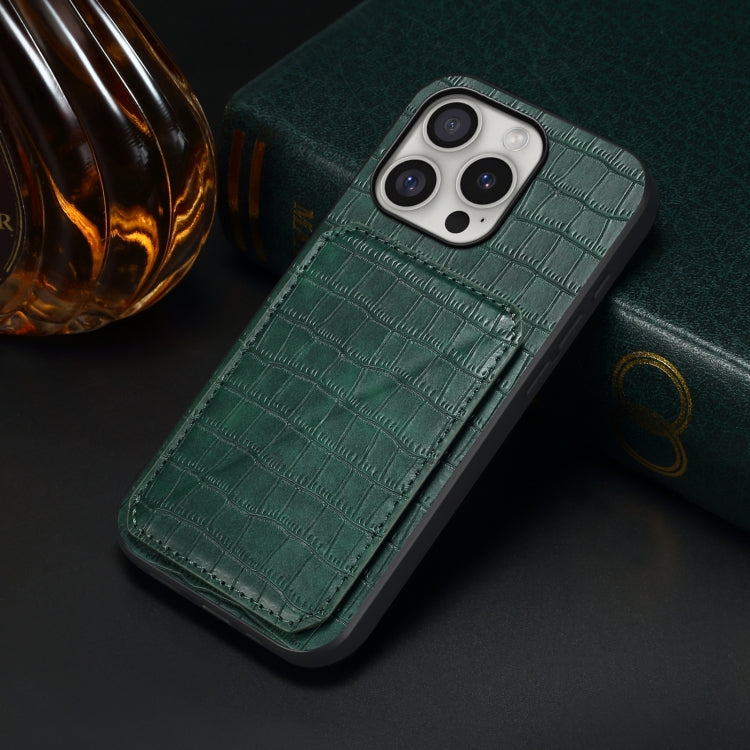 For iPhone 16 Pro Max Imitation Crocodile Leather Back Phone Case with Holder
