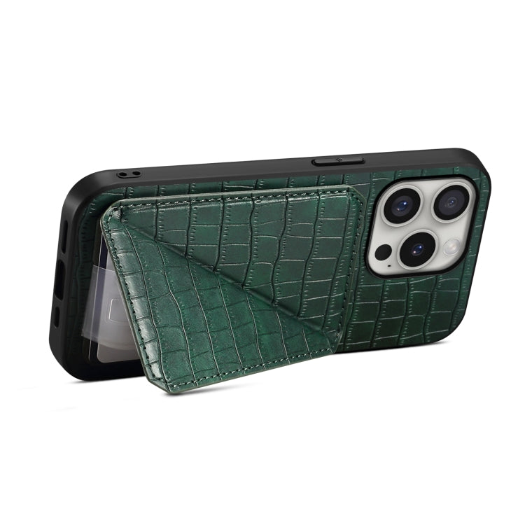 For iPhone 16 Pro Max Imitation Crocodile Leather Back Phone Case with Holder