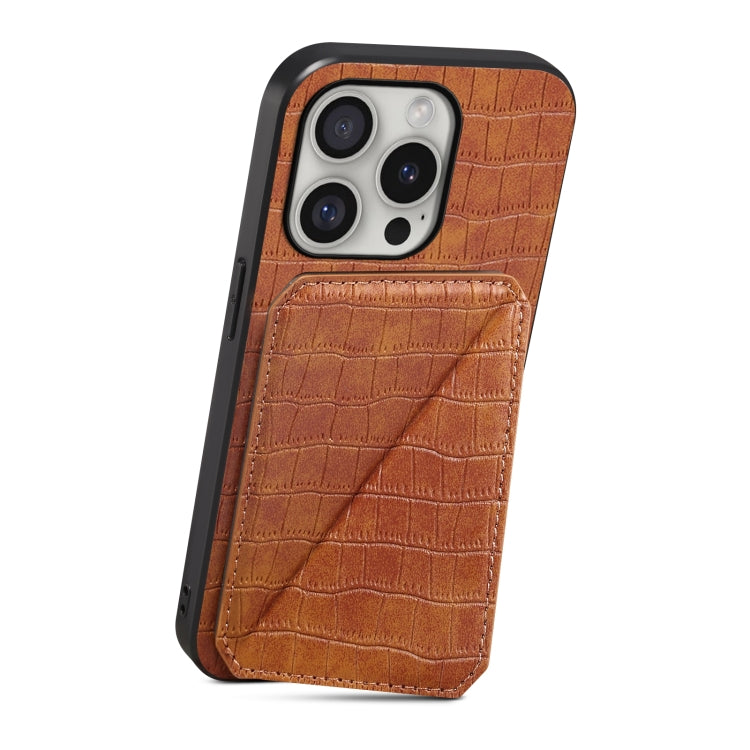 For iPhone 16 Pro Max Imitation Crocodile Leather Back Phone Case with Holder