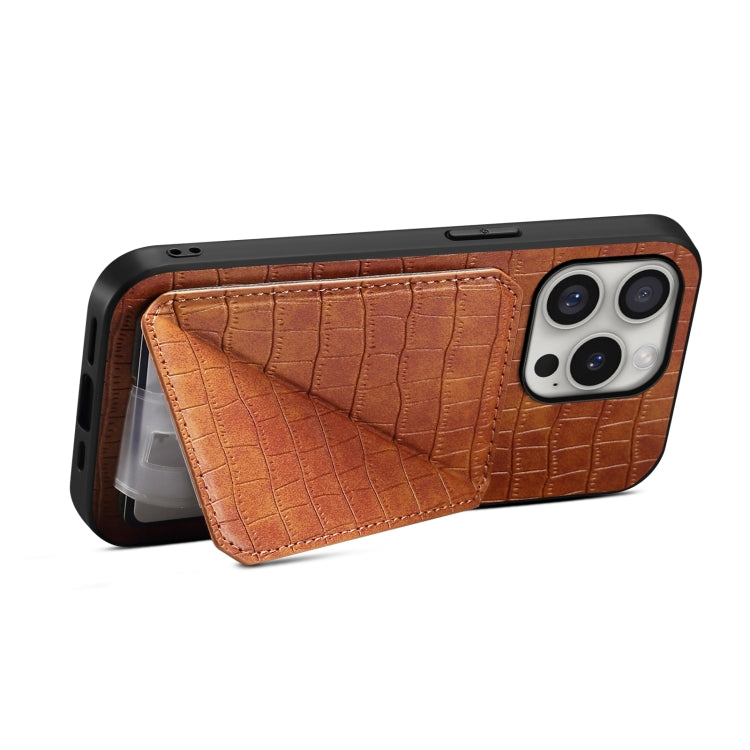 For iPhone 16 Pro Max Imitation Crocodile Leather Back Phone Case with Holder