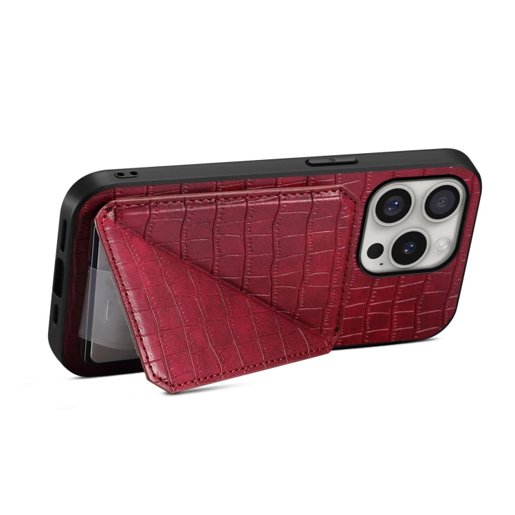 For iPhone 16 Pro Max Imitation Crocodile Leather Back Phone Case with Holder
