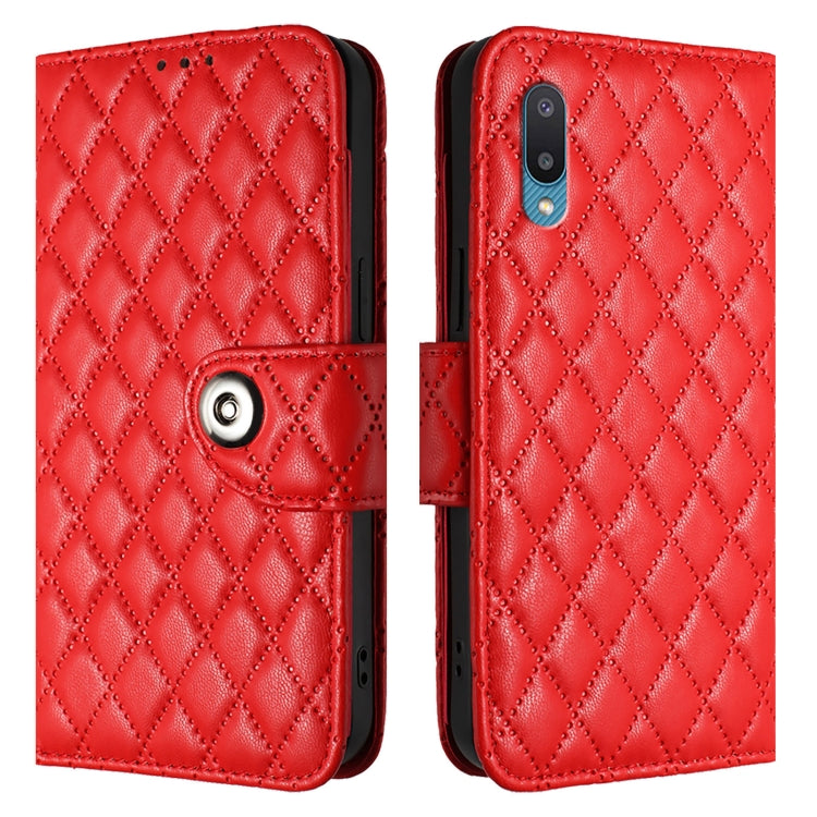 For Samsung Galaxy A02 / M02 Rhombic Texture Flip Leather Phone Case with Lanyard