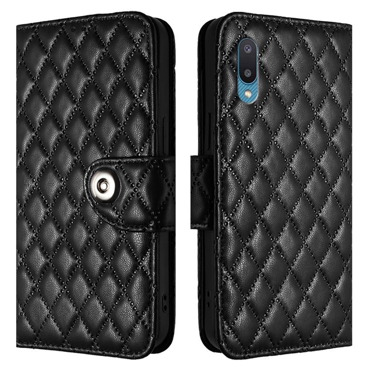 For Samsung Galaxy A02 / M02 Rhombic Texture Flip Leather Phone Case with Lanyard