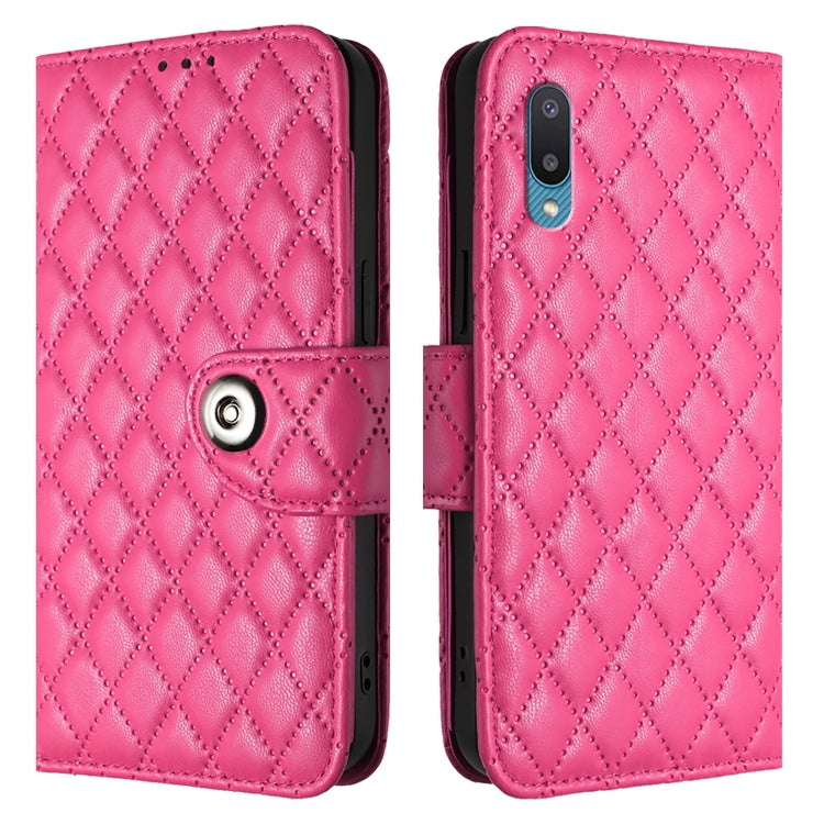 For Samsung Galaxy A02 / M02 Rhombic Texture Flip Leather Phone Case with Lanyard