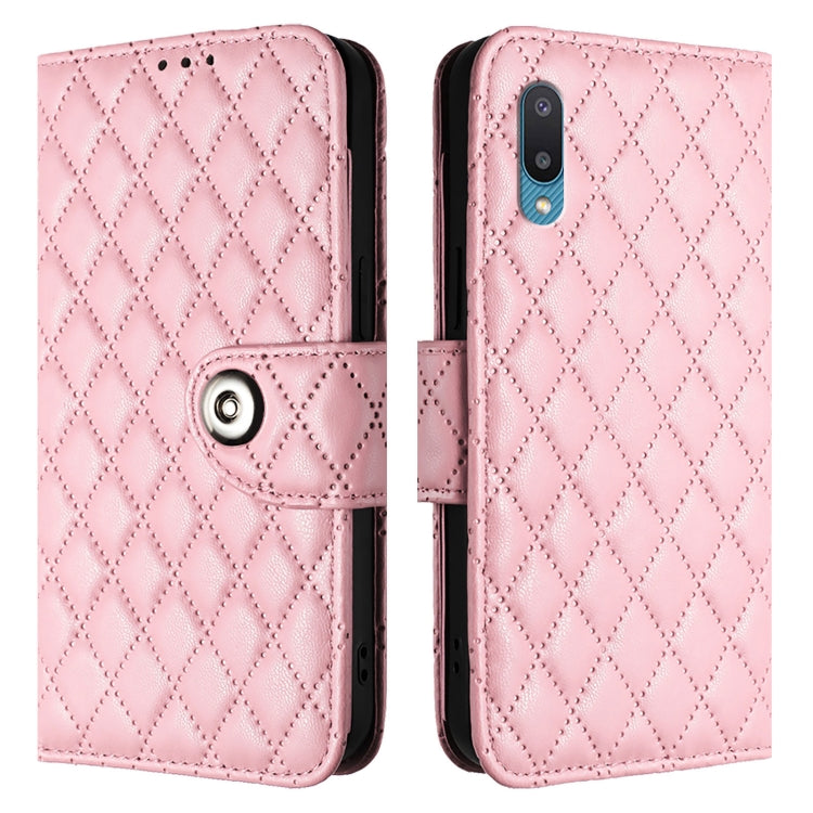 For Samsung Galaxy A02 / M02 Rhombic Texture Flip Leather Phone Case with Lanyard