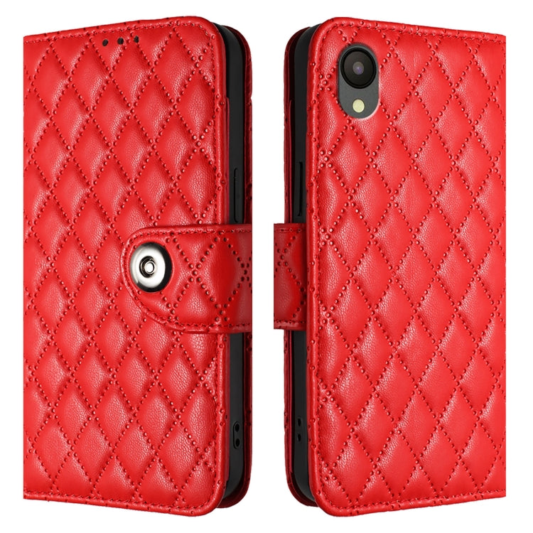 For Samsung Galaxy A04 Core / A03 Core Rhombic Texture Flip Leather Phone Case with Lanyard