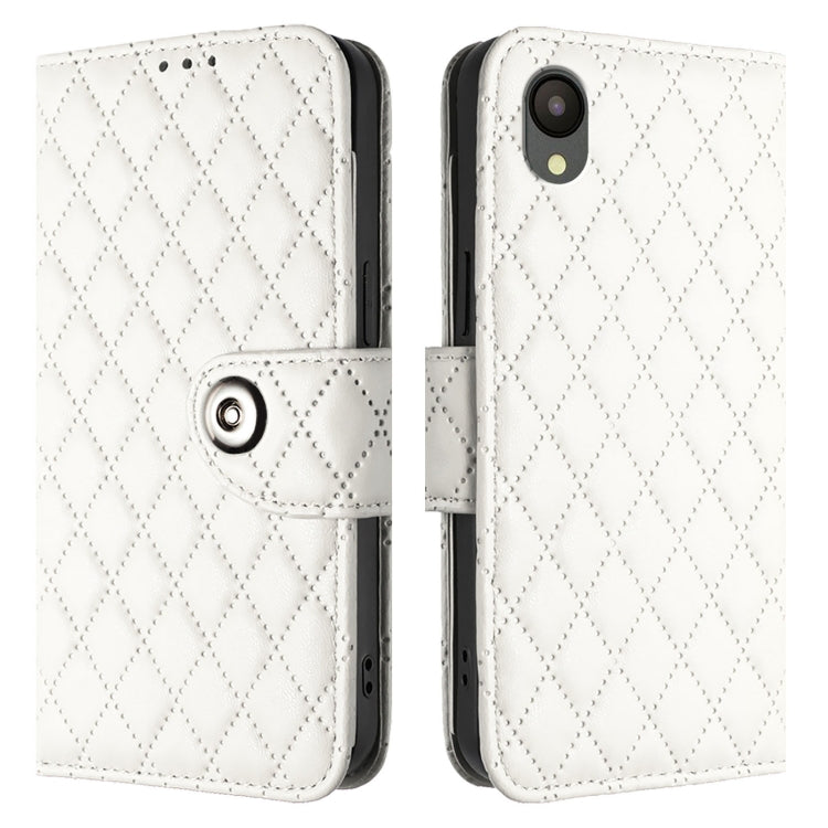 For Samsung Galaxy A04 Core / A03 Core Rhombic Texture Flip Leather Phone Case with Lanyard