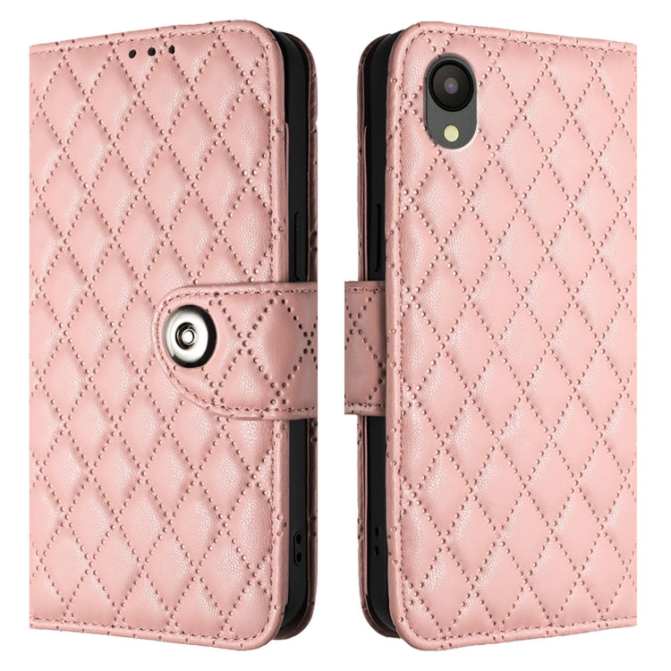 For Samsung Galaxy A04 Core / A03 Core Rhombic Texture Flip Leather Phone Case with Lanyard
