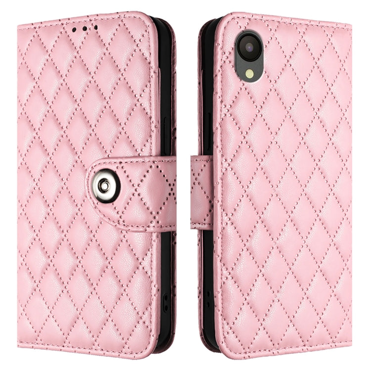 For Samsung Galaxy A04 Core / A03 Core Rhombic Texture Flip Leather Phone Case with Lanyard