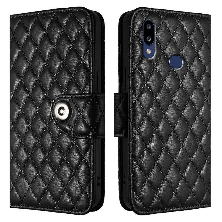 For Samsung Galaxy A10s / M01s Rhombic Texture Flip Leather Phone Case with Lanyard