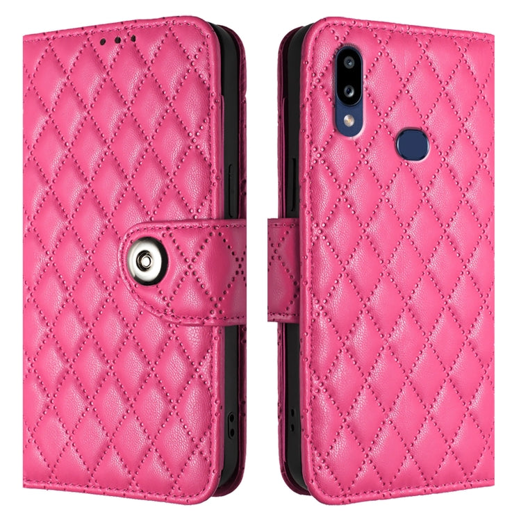 For Samsung Galaxy A10s / M01s Rhombic Texture Flip Leather Phone Case with Lanyard