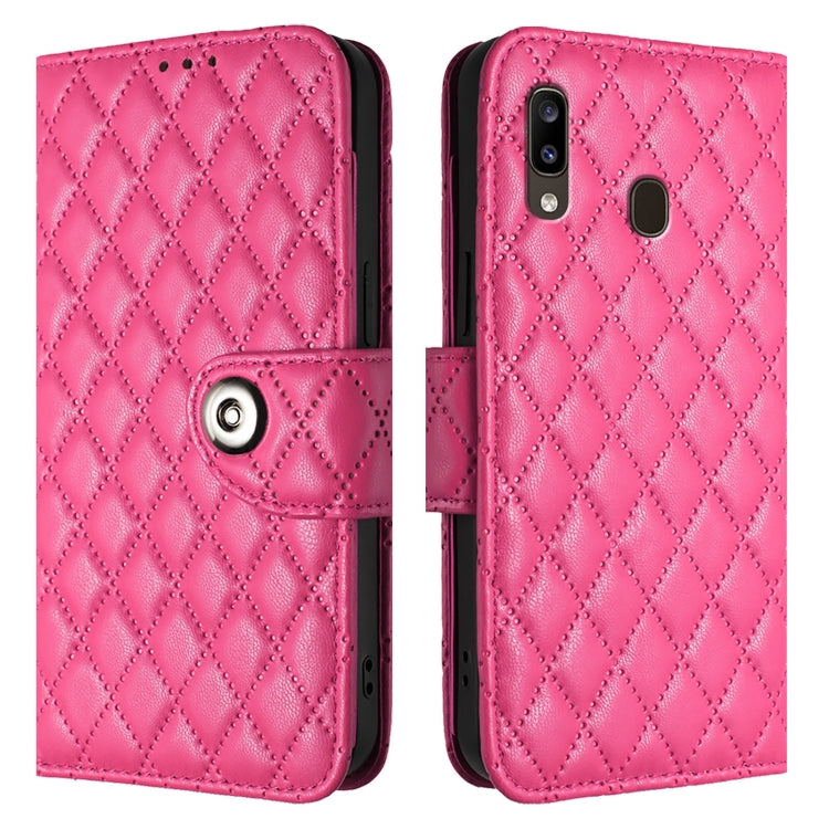 For Samsung Galaxy A20 / A30 / M10s Rhombic Texture Flip Leather Phone Case with Lanyard