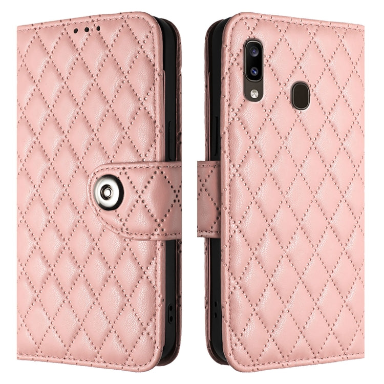 For Samsung Galaxy A20 / A30 / M10s Rhombic Texture Flip Leather Phone Case with Lanyard