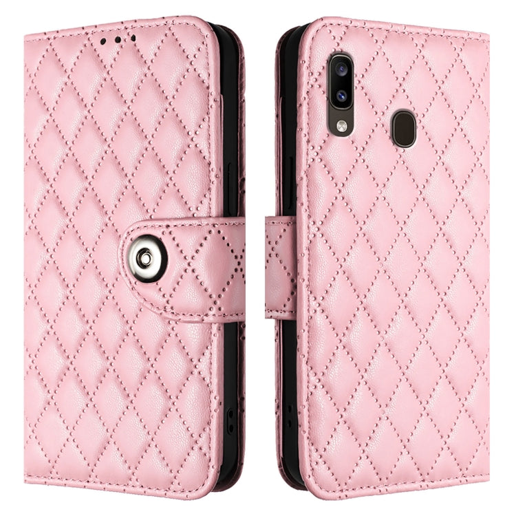 For Samsung Galaxy A20 / A30 / M10s Rhombic Texture Flip Leather Phone Case with Lanyard