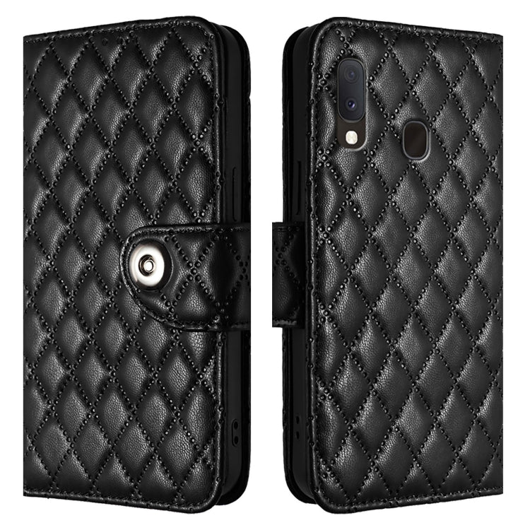 For Samsung Galaxy A20e / A10e Rhombic Texture Flip Leather Phone Case with Lanyard