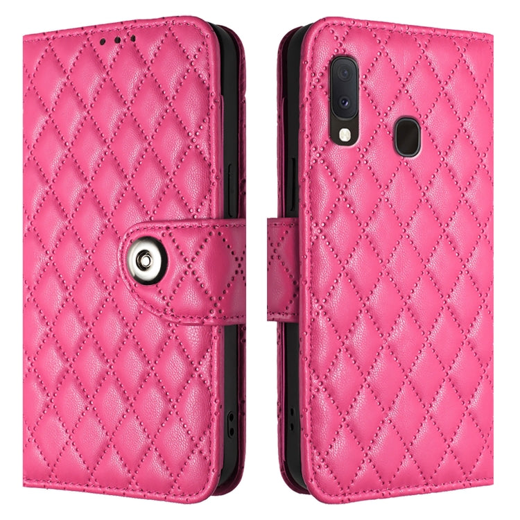 For Samsung Galaxy A20e / A10e Rhombic Texture Flip Leather Phone Case with Lanyard