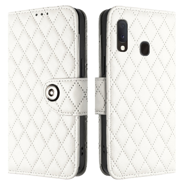 For Samsung Galaxy A20e / A10e Rhombic Texture Flip Leather Phone Case with Lanyard