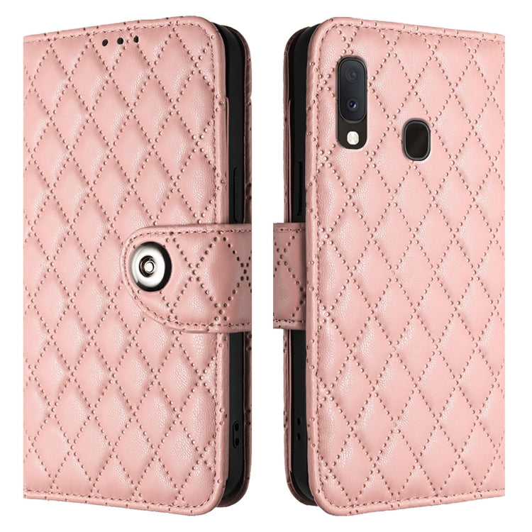 For Samsung Galaxy A20e / A10e Rhombic Texture Flip Leather Phone Case with Lanyard