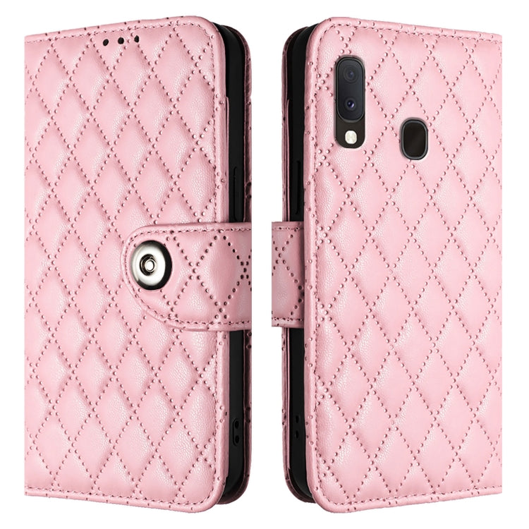 For Samsung Galaxy A20e / A10e Rhombic Texture Flip Leather Phone Case with Lanyard