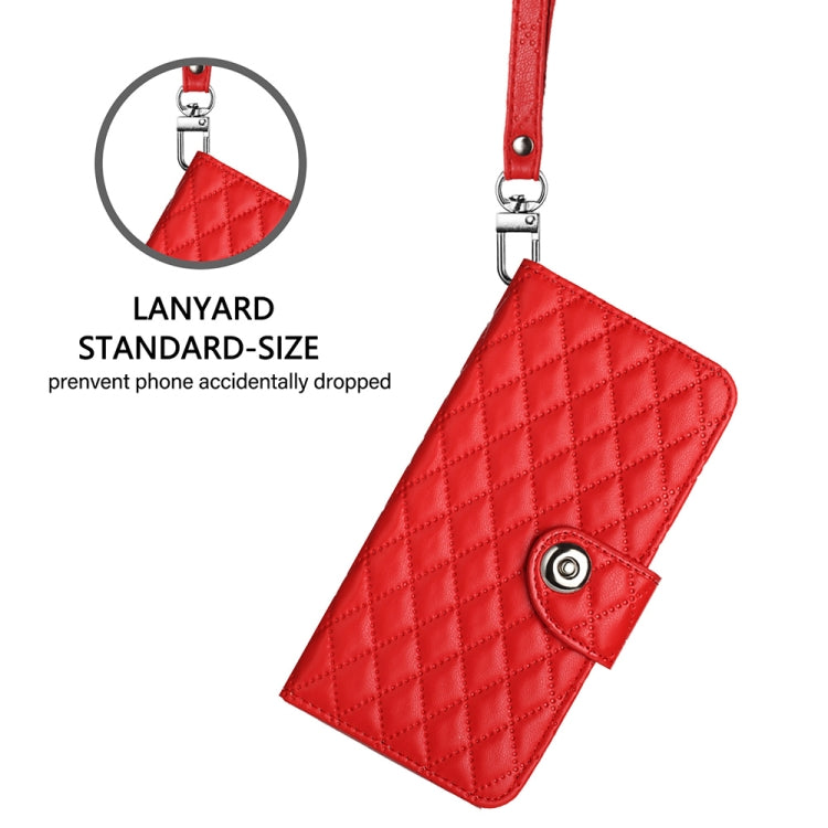For Samsung Galaxy A22 4G Rhombic Texture Flip Leather Phone Case with Lanyard