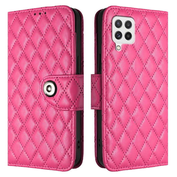 For Samsung Galaxy A22 4G Rhombic Texture Flip Leather Phone Case with Lanyard