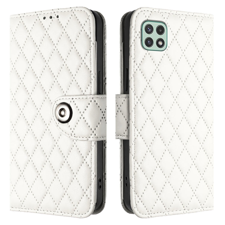 For Samsung Galaxy A22 5G / A22s 5G Rhombic Texture Flip Leather Phone Case with Lanyard