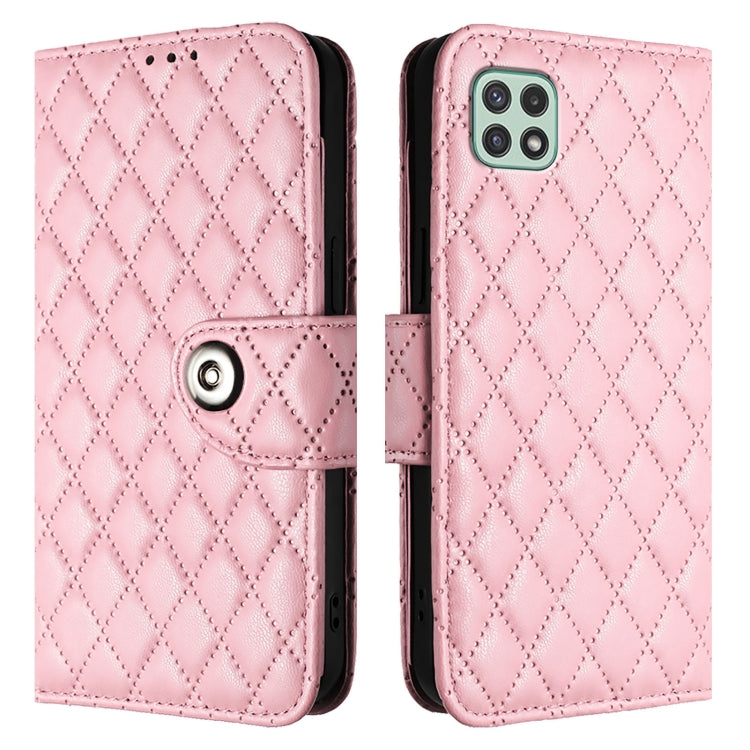 For Samsung Galaxy A22 5G / A22s 5G Rhombic Texture Flip Leather Phone Case with Lanyard